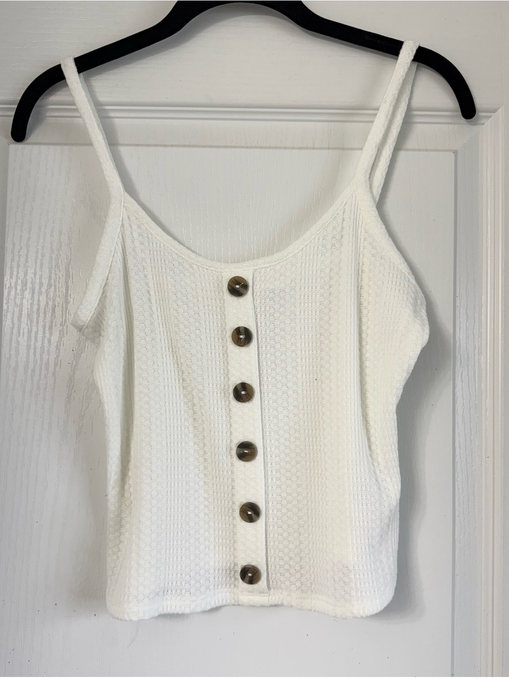 White Button-Front Knit Cami Top